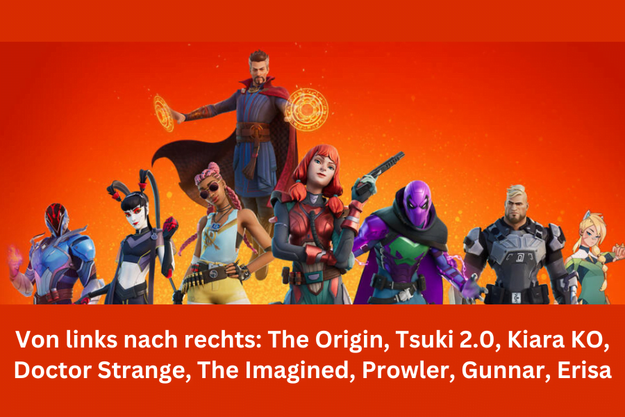 Von links nach rechts The Origin, Tsuki 2.0, Kiara KO, Doctor Strange, The Imagined, Prowler, Gunnar, Erisa