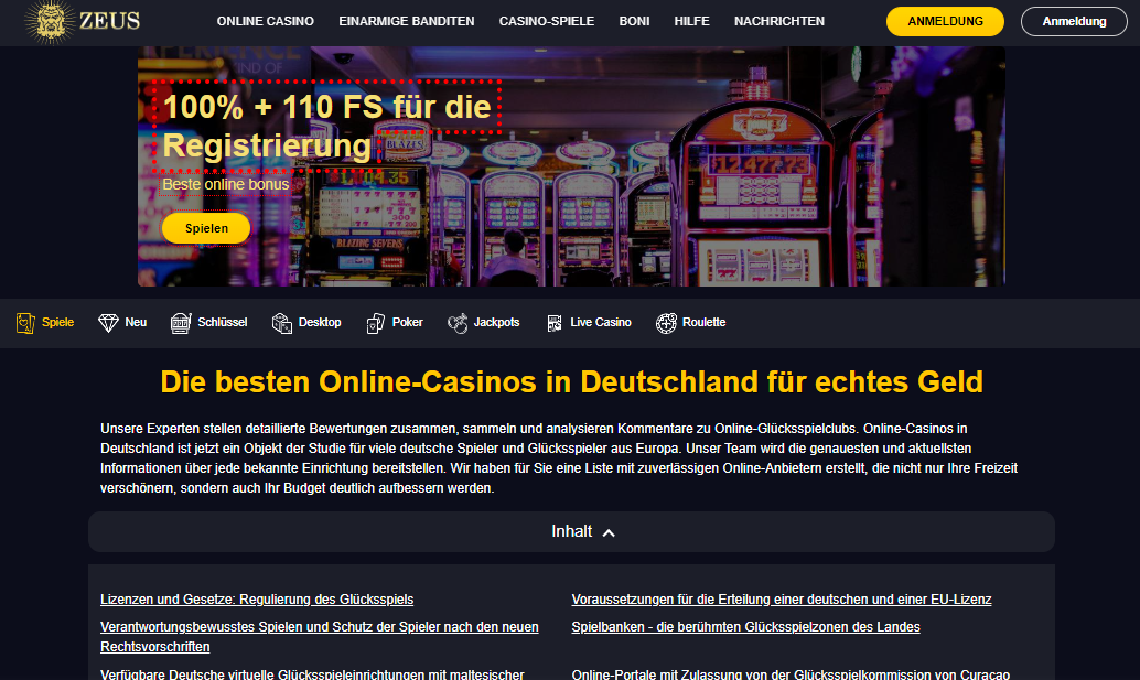 Casino Zeus – eine Plattform mit den wichtigsten Informationen über deutsche Online-Casinos