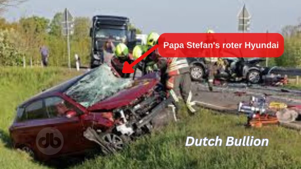 Papa Stefans roter Hyundai ditche nach dem Unfall, und der VW krachte in die Leitplanke 
 
