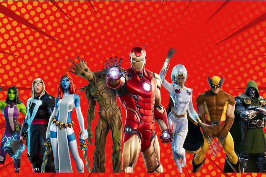 She-Hulk, Thor, Mystique, Groot, Iron Man, Storm, Wolverine, and Doctor Doom (Chapter 2, Season 4 battle pass)