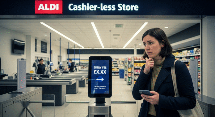 aldi testet eintrittgebühr in kassenlosen geschäften in großbritannien