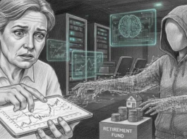 Besorgte Frau am Tablet, während Algorithmen im Kampf um das Altersvorsorgedepot 2026 nach dem Ruhestand greifen.