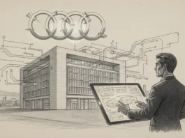 Ingolstadts Schicksalsjahr: Wie Audi 2026 die Premium-Formel neu berechnet Audi-Skizze: Ein Planer entwirft in Ingolstadt am Tablet die neue Premium-Formel für 2026 vor dem Firmengebäude.