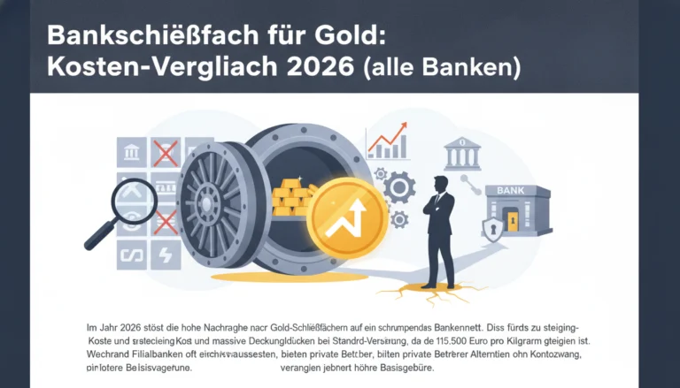 Offener Safe mit Goldbarren und Finanzgrafik für den Bankschließfach für Gold Kosten-Vergleich 2026.