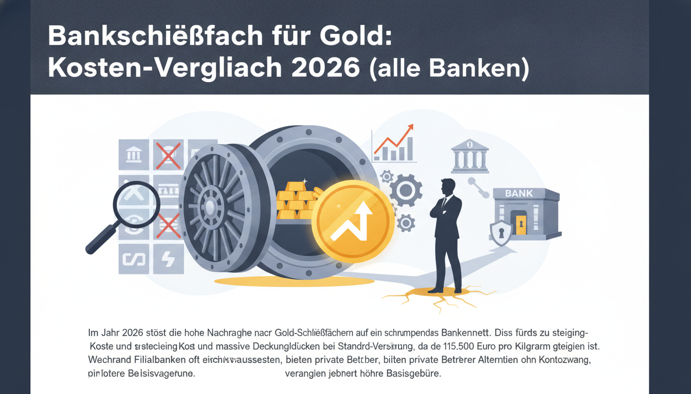 Offener Safe mit Goldbarren und Finanzgrafik für den Bankschließfach für Gold Kosten-Vergleich 2026.
