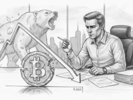 Bitcoin unter 90.000 $: Marktkorrektur oder Beginn einer neuen Baisse? Eine Tiefenanalyse Eine Bleistiftzeichnung zeigt einen besorgten Finanzexperten an seinem Schreibtisch, während im Hintergrund ein brüllender Bär als Symbol für eine Baisse erscheint. Eine steil nach unten gerichtete Chart-Linie verläuft über eine zerbrochene Bitcoin-Münze und verdeutlicht einen starken Kursverlust am Kryptomarkt.