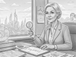 Geschäftsfrau analysiert 0,005 BTC Faktor für 2026, um mittels Mikro-Positionen die Rentenlücke effektiv zu schließen.