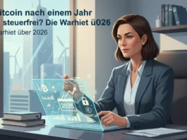 Finanzexpertin am Hologramm analysiert Bitcoin-Steuern und die steuerfreie Haltefrist für das Jahr 2026.