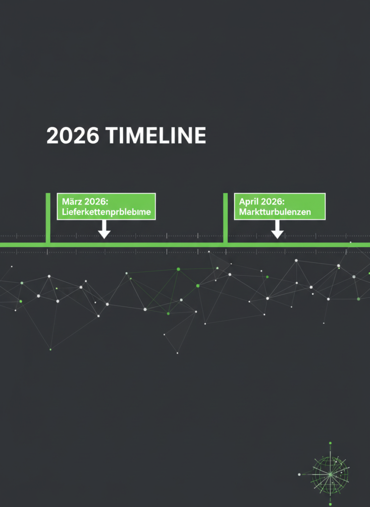 Eine chronologische Infografik, die den Verlauf der Marktturbulenzen rund um NVIDIA im Frühjahr 2026 darstellt.