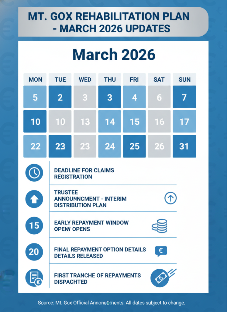 Fig 1: Chronologischer Ablauf der Mt. Gox Ereignisse im März 2026