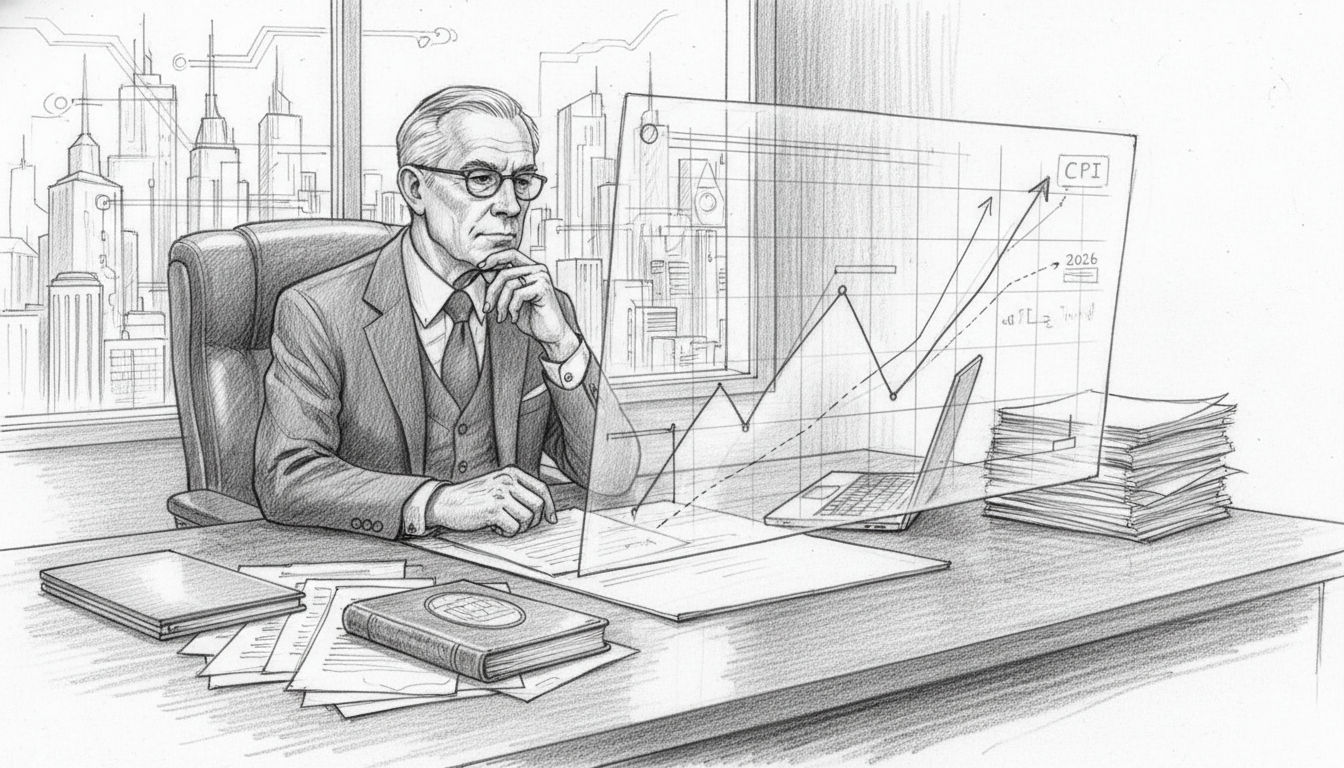 cpi-data-2026-private-pension-adjustment.webp Geschäftsmann analysiert CPI-Daten 2026 Grafik zur privaten Rentenanpassung am Schreibtisch vor Stadtkulisse.