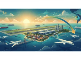 Curaçao-Illustration mit Flugzeugen und Charts zum makroökonomischen Wandel durch neue LATAM-Routen ab 2026.