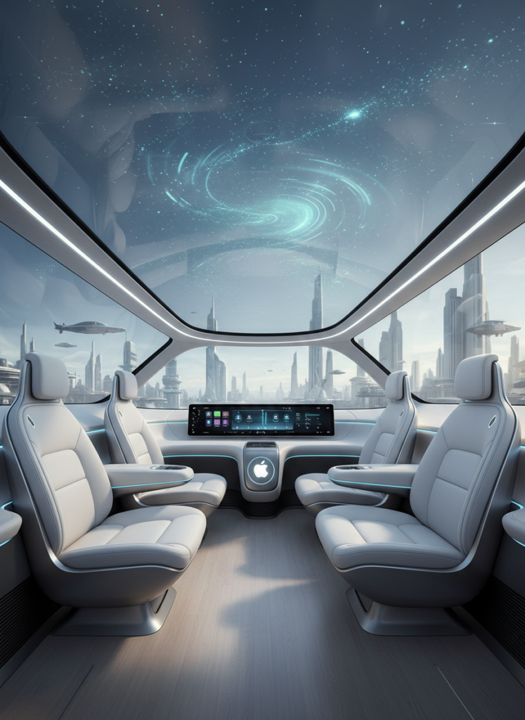 Apple Car Interieur 2026 ohne Lenkrad mit Lounge-Sitzen