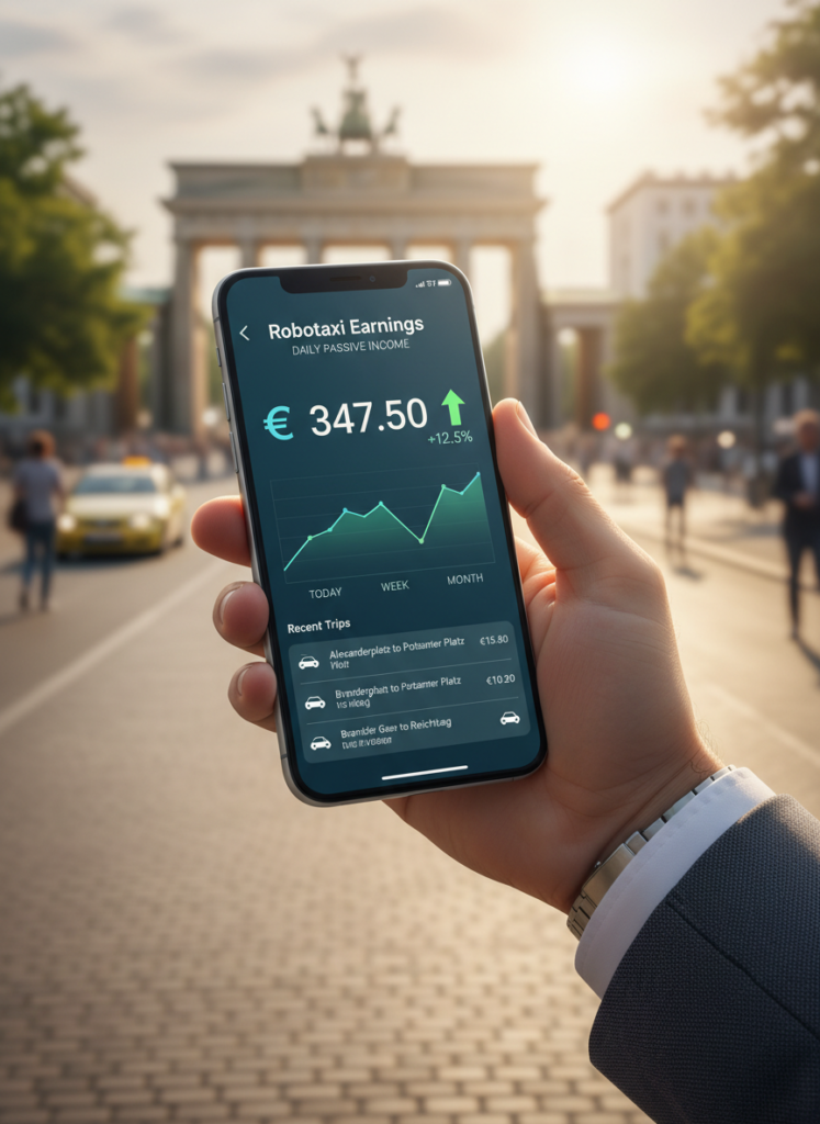 App-Interface für Tesla Robotaxi Einnahmen in Euro