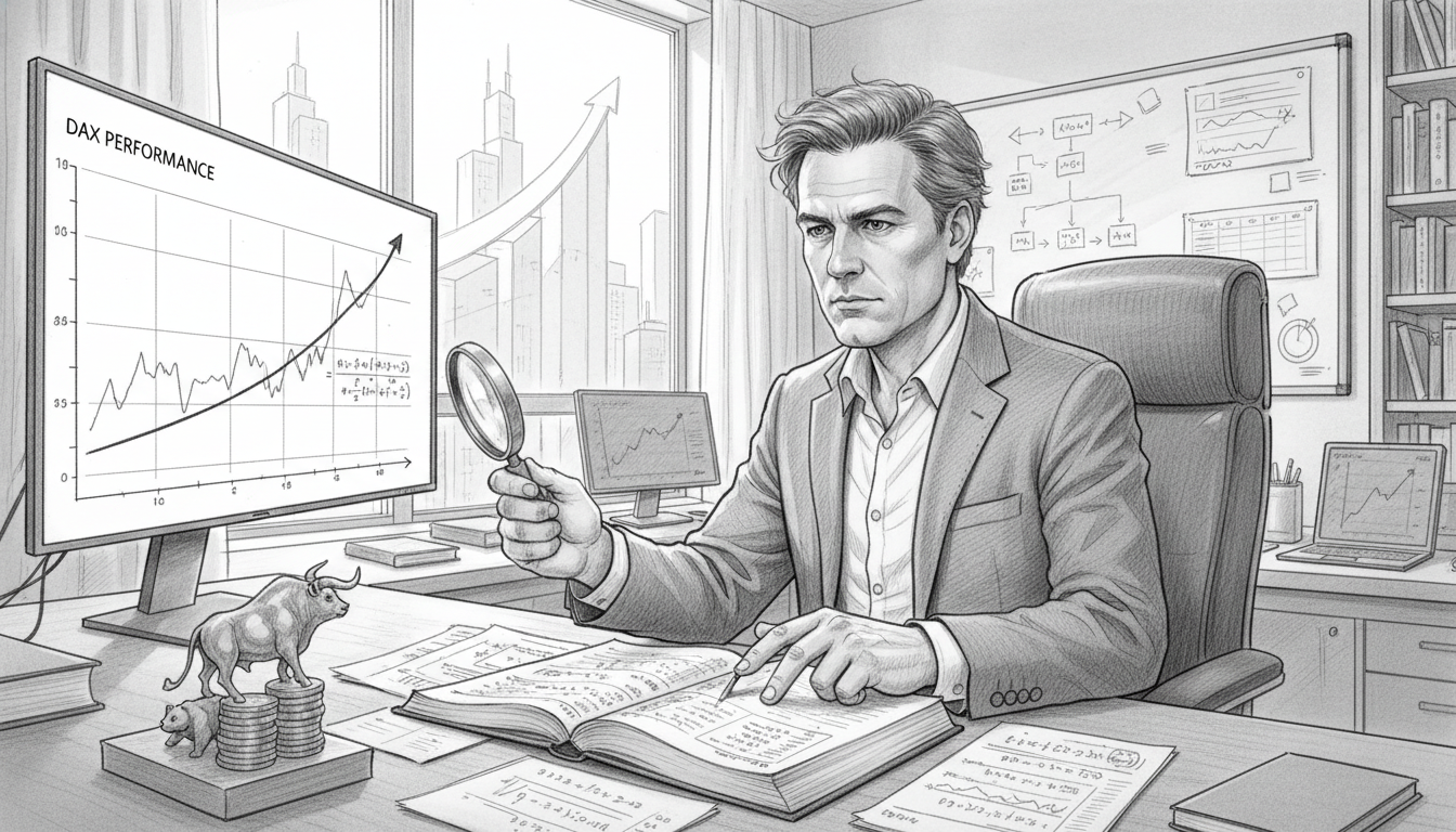 dax-fundamental-analysis-overvalued-2026.webp Analyst untersucht DAX Performance 2026 mit Lupe für fundamentale Analyse, ob der deutsche Leitindex überbewertet ist.
