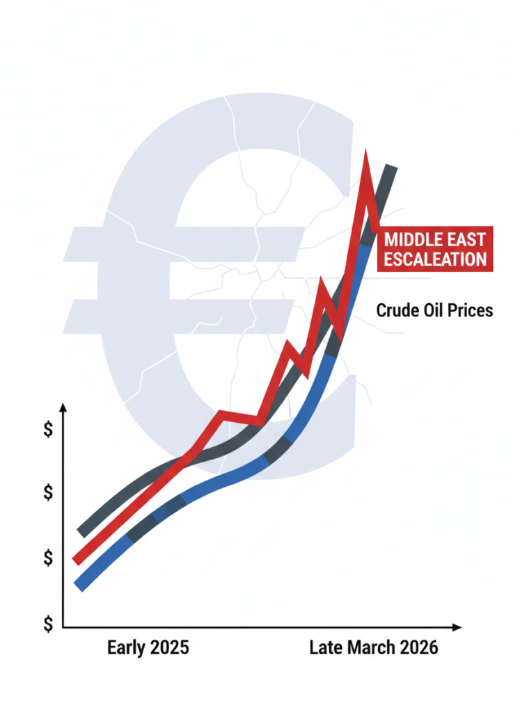 Fig 1: Infografik zur Ölpreisentwicklung 2025 bis März 2026 nach geopolitischen Schocks


