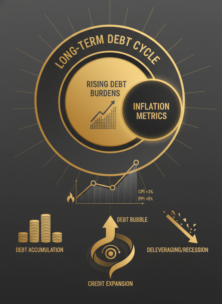 Grafische Darstellung des langfristigen Schuldenzyklus und struktureller Defizite