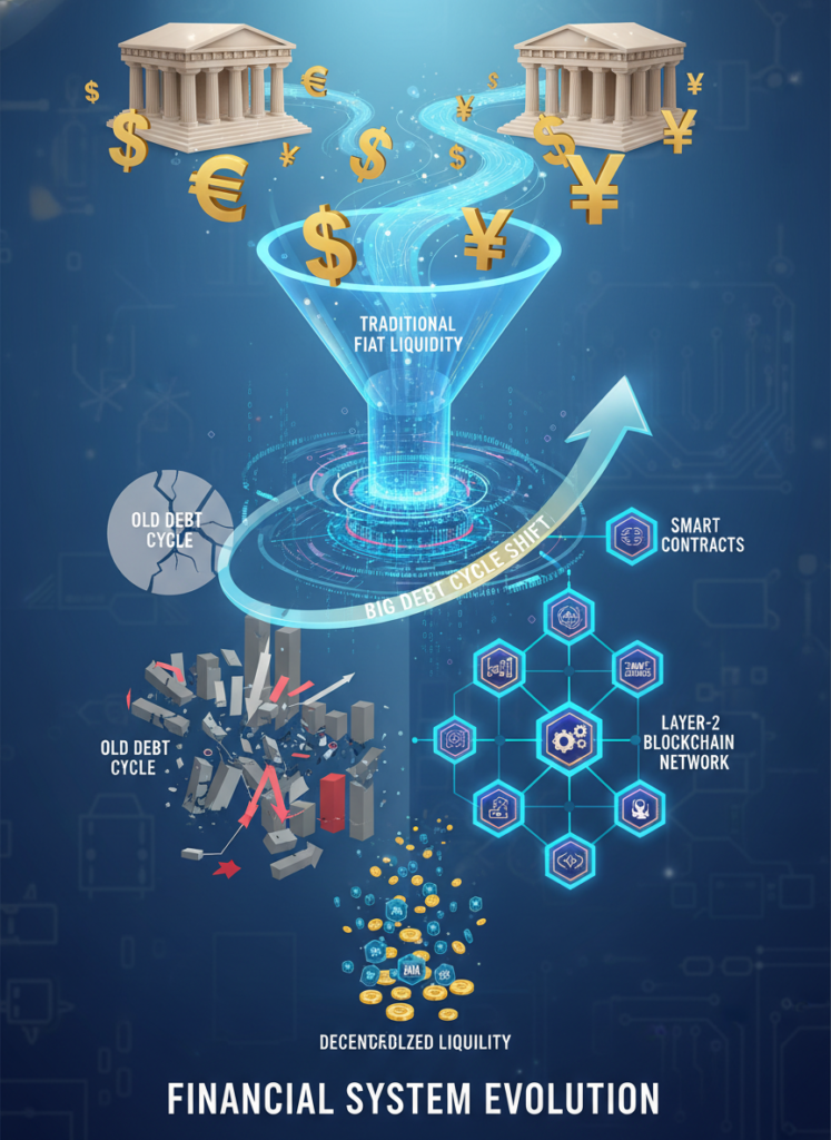Fig 1: Makrozyklus Diagramm: Fiat-Liquidität fließt in Layer-2 Netzwerke