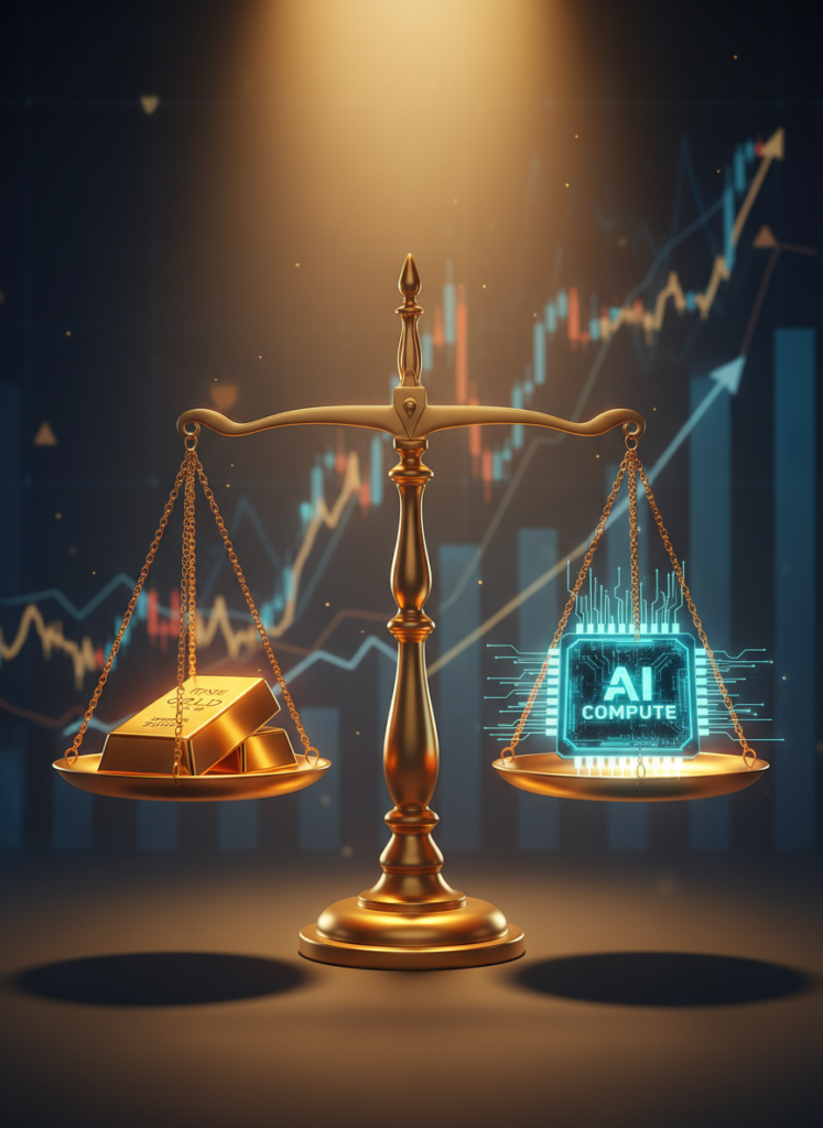 Vergleich von traditionellen Sachwerten wie Gold mit künstlicher Intelligenz