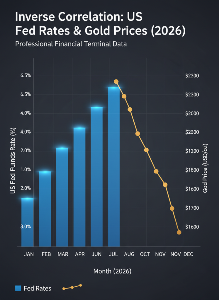 Fig 1: Chart der Korrelation zwischen US-Zinsen und Goldpreis im März 2026