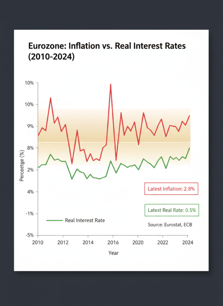 Vergleich von Inflation und realen Zinsen in der Eurozone Fig 1: Vergleich von Inflation und realen Zinsen in der Eurozone