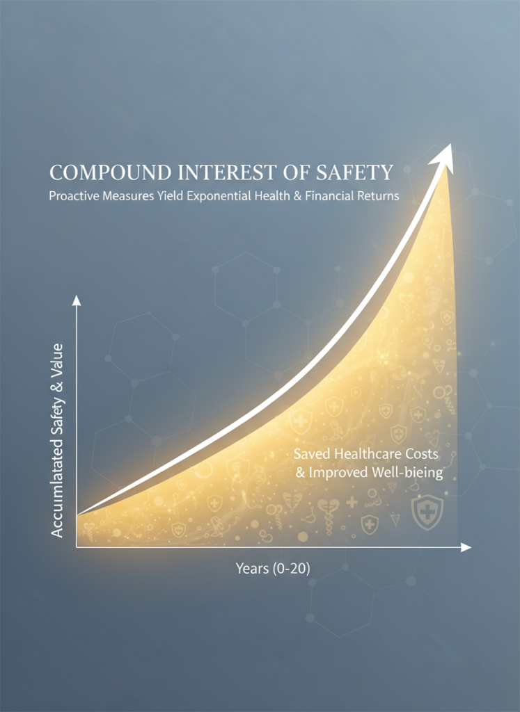 Fig 1: Grafik, die den Zinseszins-Effekt der gesparten Krankenkassenbeiträge durch die Familienversicherung über 20 Jahre zeigt.