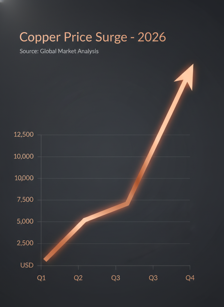 Chart, der den rasanten Anstieg des Kupferpreises im Jahr 2026 zeigt