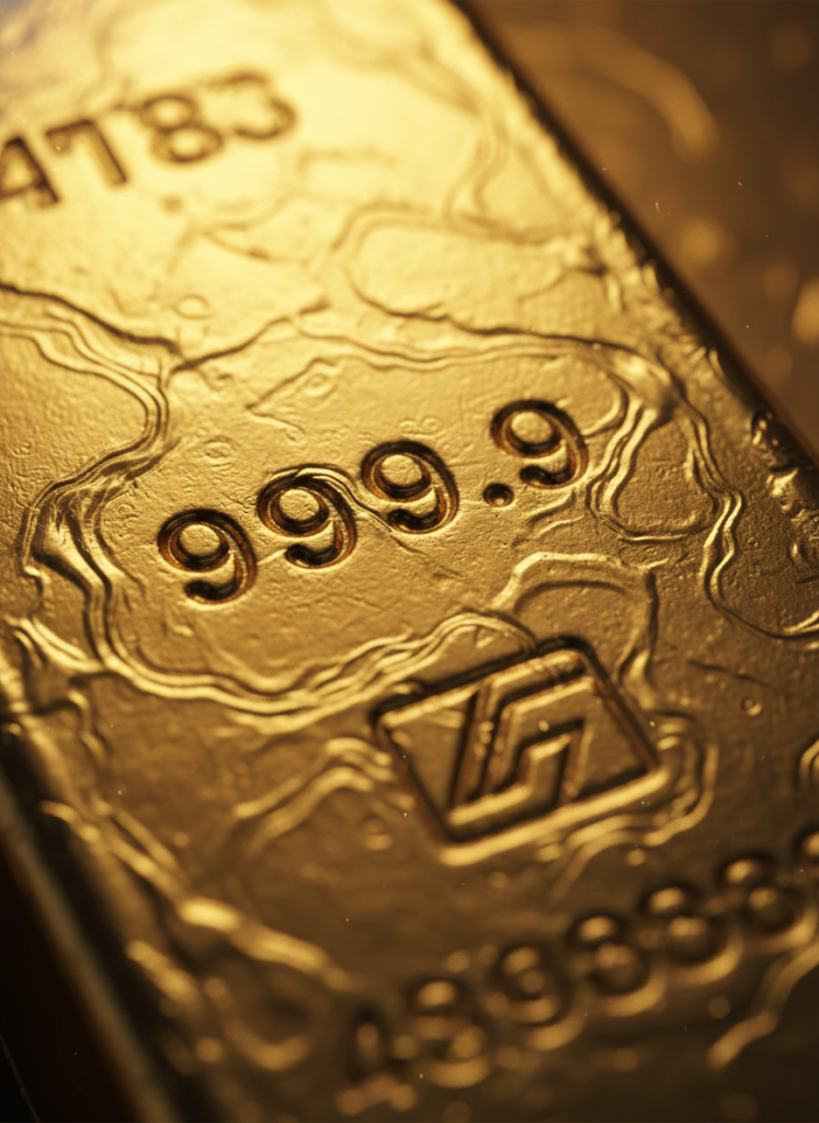 Wie viel ist 1kg Gold in Euro aktuell wert? 1 Makroaufnahme der Prägung 999.9 auf einem gegossenen Goldbarren