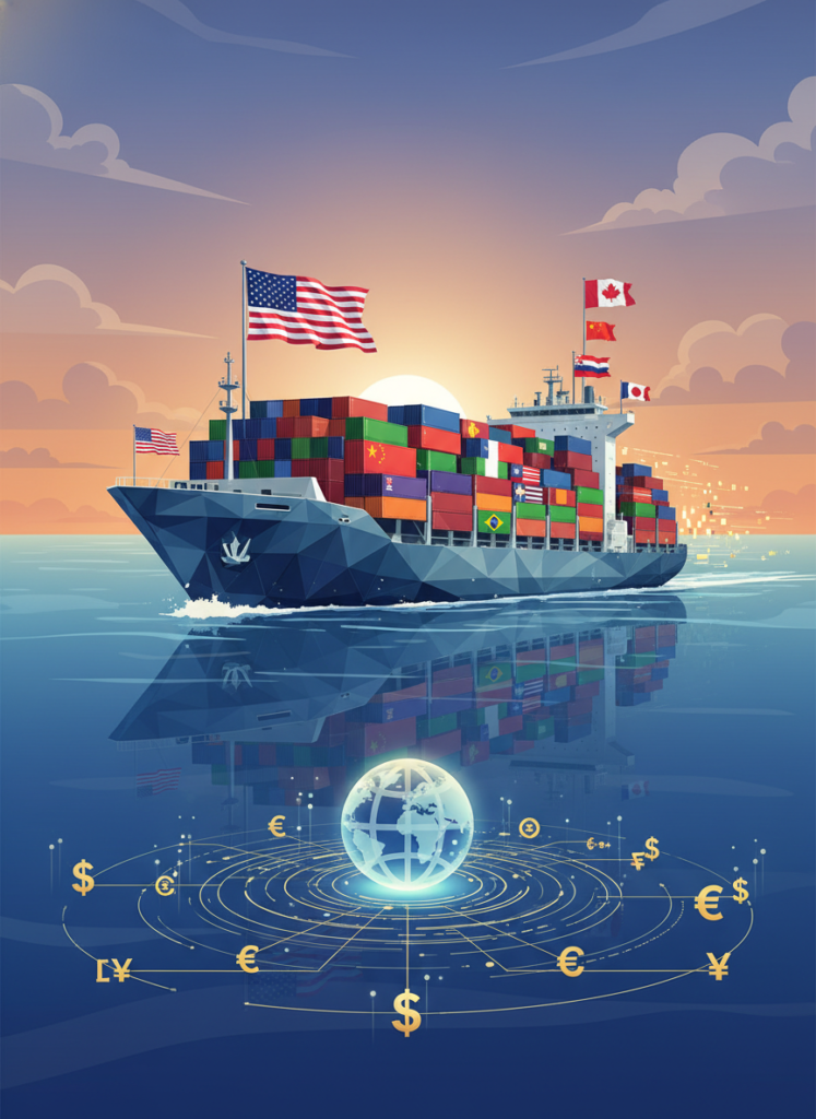 Ein Frachtschiff, das die globalen Einnahmequellen von Indexunternehmen symbolisiert.