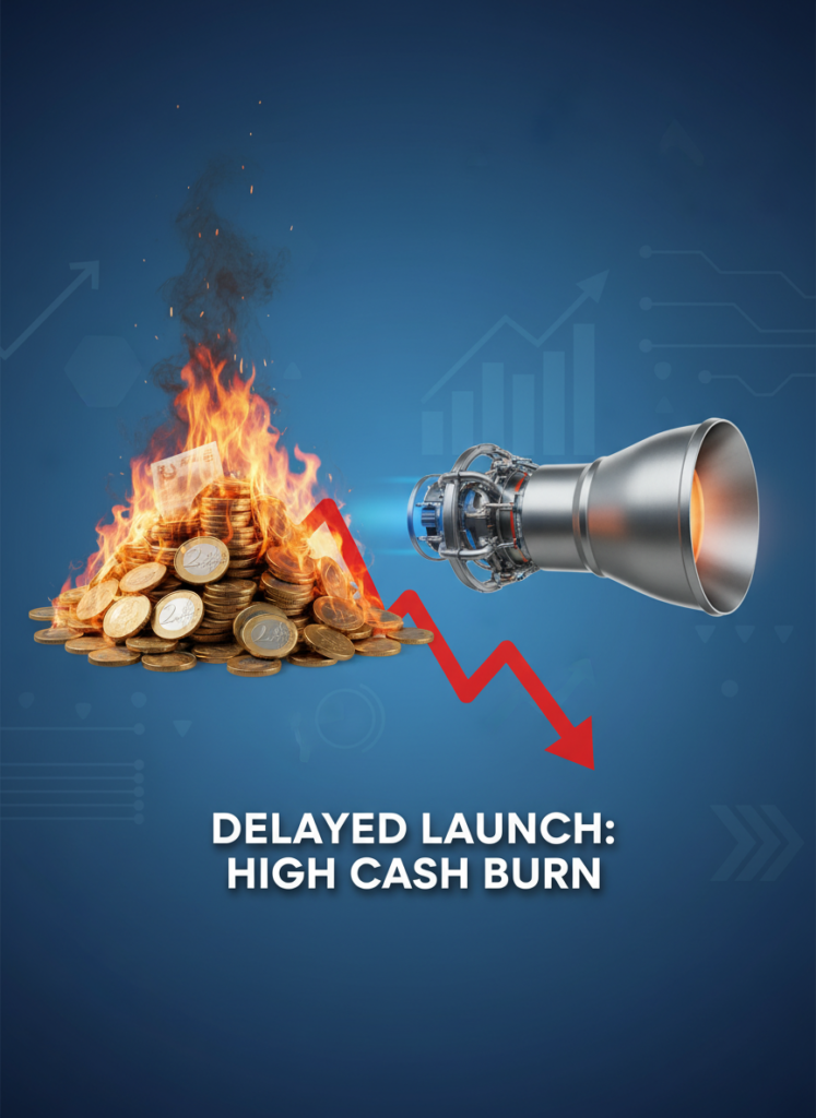 Symbolbild zur hohen Kapitalverbrennung bei Startverzögerungen von Raketen Fig 2: Symbolbild zur hohen Kapitalverbrennung bei Startverzögerungen von Raketen