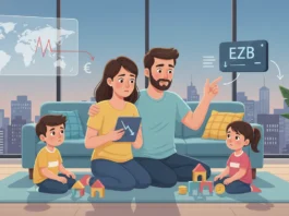 Breaking: EZB Zinssenkungssignale nach Iran-Schock – Was Familien jetzt wissen müssen Besorgte Familie beobachtet EZB Zinssenkungssignale und Iran-Schock Auswirkungen auf digitalen Grafiken.
