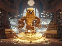 Adler mit Monokel analysiert Fed-Protokolle auf Goldmünze und bestimmt Schockwellen für den Goldpreis 2026.