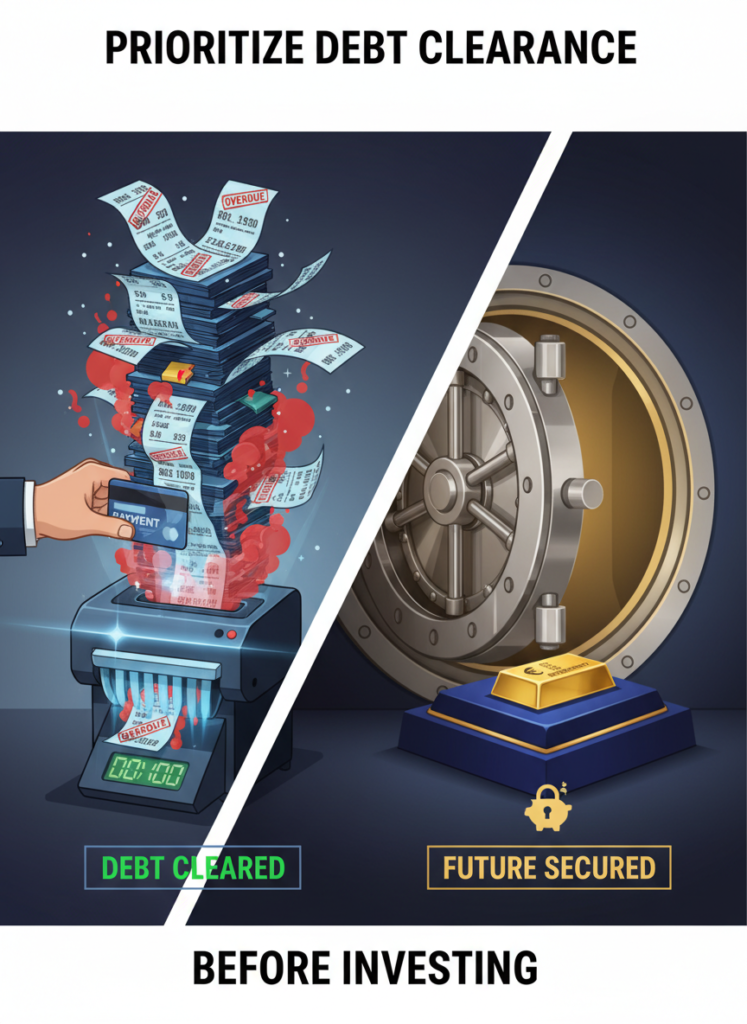 Symbolbild: Schuldenabbau auf der einen Seite, Goldbarren als Investment auf der anderen Seite Fig 2: Symbolbild: Schuldenabbau auf der einen Seite, Goldbarren als Investment auf der anderen Seite