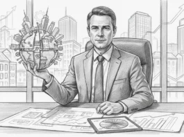 Experte plant Rendite-Maximierung 2026 mit Fractional Real Estate am Schreibtisch vor einer urbanen Skyline.