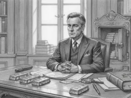 Gold-Exit 2026: Das stille Vermögen und die steuerliche Realität beim 100g-Verkauf Seriöser Geschäftsmann am Schreibtisch mit 100g Goldbarren zum Gold-Exit 2026 und steuerlicher Realität.