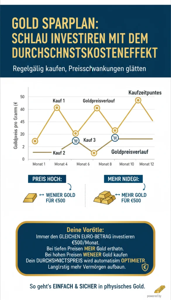 Infografik über Goldstückelung und Aufgelder: Ein Vergleich zeigt, dass der Preis pro Gramm Gold sinkt, je größer die Gewichtseinheit ist. Während ein 1g-Goldbarren aufgrund höherer Produktionskosten pro Gramm am teuersten ist, bietet eine 1oz-Goldmünze den besten Preis pro Gramm.