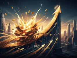 Goldpreisprognose 2027: Eine Edelmetall-Explosion und goldener Aufwärtstrend auf 8.650 $ vor futuristischer Stadt.
