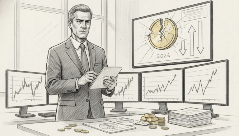 Experte analysiert Börsencharts zum Goldpreis-Beben 2026 vor zerbrochener Goldmünze für ein nötiges Portfolio-Update.