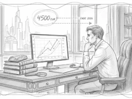 Mann analysiert einen steigenden Chart am Computer für die Goldpreis Prognose Ende 2026 mit Kursziel 4.500 Euro.