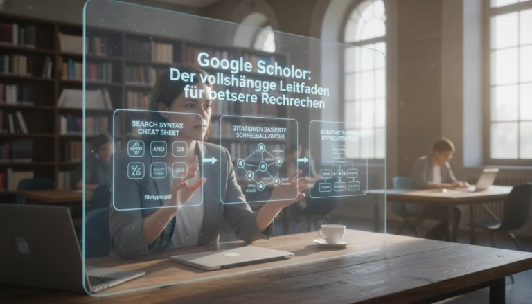 Eine Frau nutzt ein transparentes Display für den Google Scholar Leitfaden zur Durchführung besserer Recherchen.