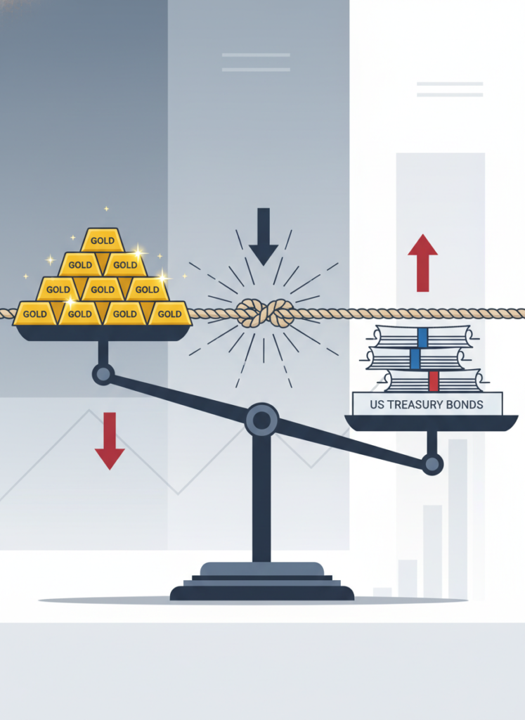 Waage die US-Staatsanleihen und physisches Gold vergleicht