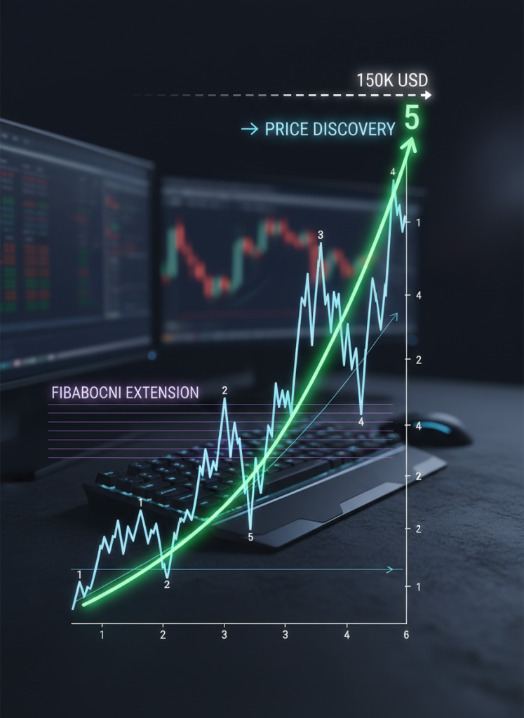 Fig 3: Technische Chartanalyse Bitcoin Elliott-Wellen Theorie mit Ziel 150.000 