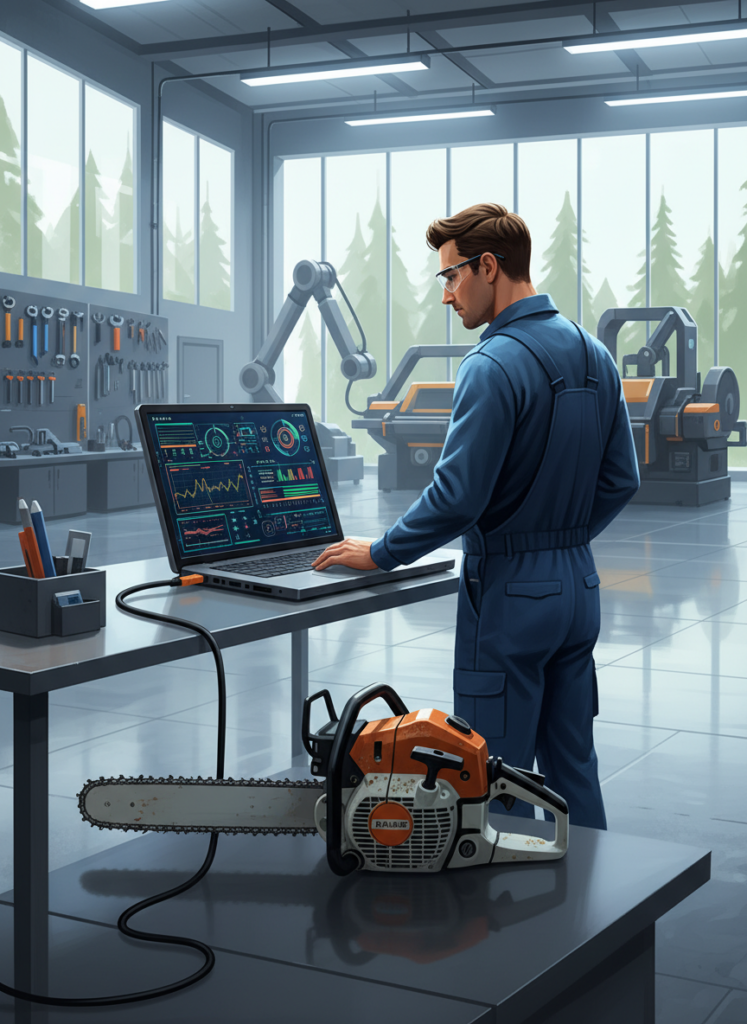 Fig 3: Digitale Fehlerdiagnose und Wartung moderner Forsttechnik mit M-Tronic 3.0 