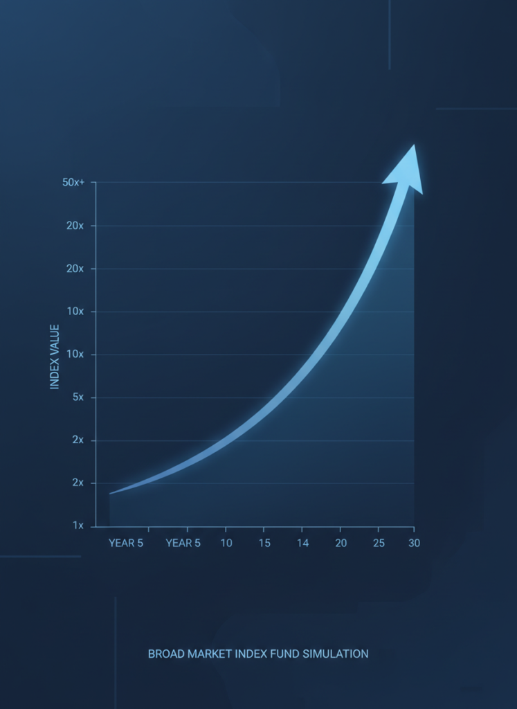 Fig 3: Stetig steigender Finanzchart, der den Zinseszins eines Welt-Indexfonds darstellt