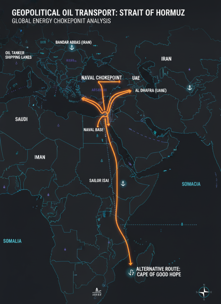 Fig 1: Logistikkarte der Straße von Hormus und alternative Schifffahrtswege 2026