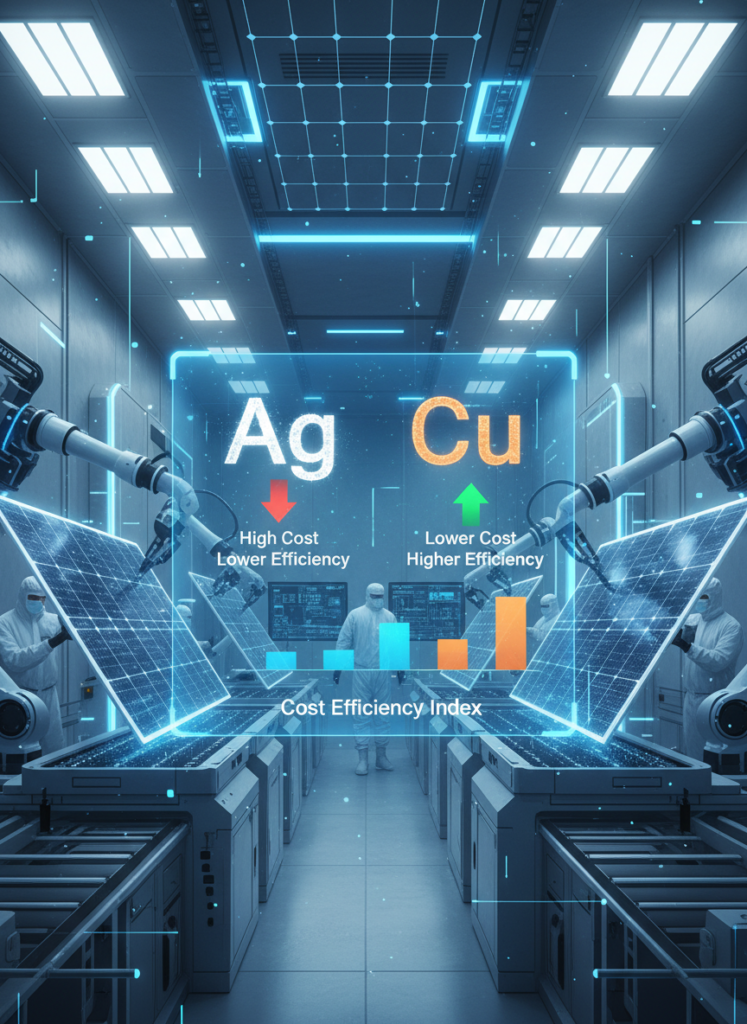 Solarpanel Produktion mit Vergleich zwischen Silber und Kupfer