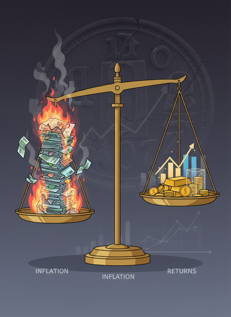 Fig 3: Inflation frisst Rendite Vergleichsgrafik Euro Kaufkraft
