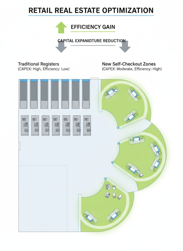 Infografik zur Effizienzsteigerung von Supermarkt-Verkaufsflächen durch Self-Checkout Fig 3: Infografik zur Effizienzsteigerung von Supermarkt-Verkaufsflächen durch Self-Checkout