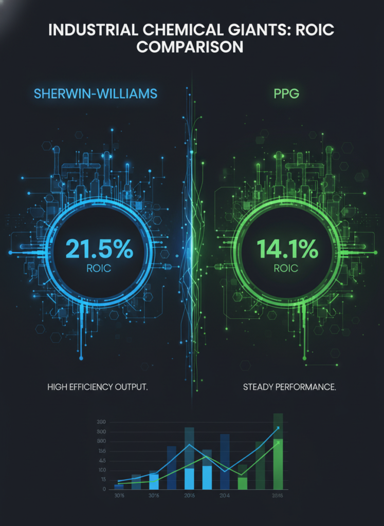 Vergleich der Kapitalrendite (ROIC) zwischen Sherwin-Williams und PPG Industries im Jahr 2026.