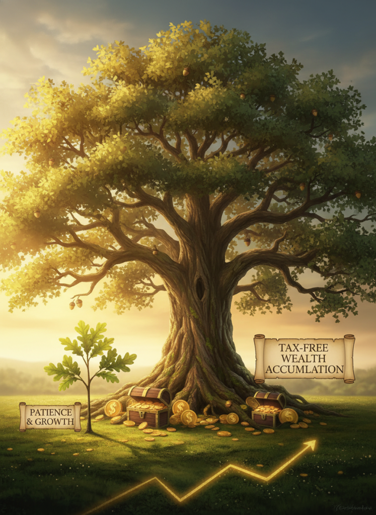 Welche steuerlichen Auswirkungen hat der Goldverkauf in Deutschland nach einem Jahr? 1 Eine wachsende Eiche symbolisiert die einjährige steuerfreie Haltedauer von Gold